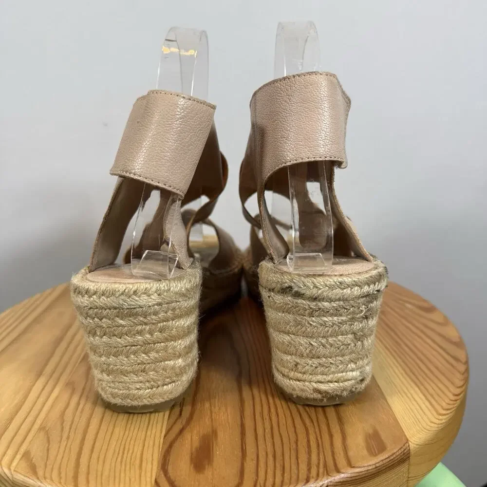 Eileen Fisher Beige pink Leather Espadrille Wedge Sandals
